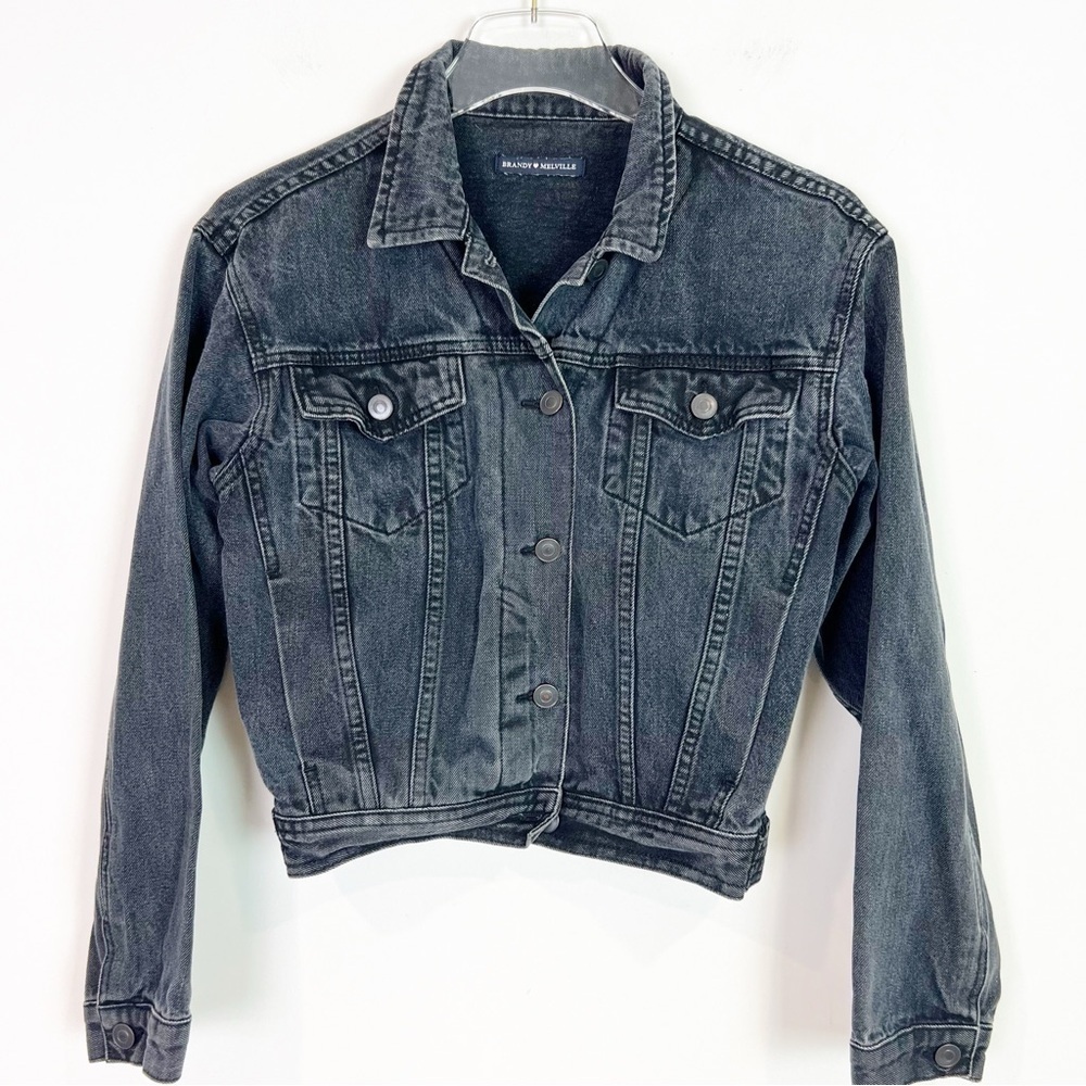 BRANDY MELVILLE BLACK DENIM BUTTON FRONT CROP TRUCKER JACKET SZ ONE SIZE